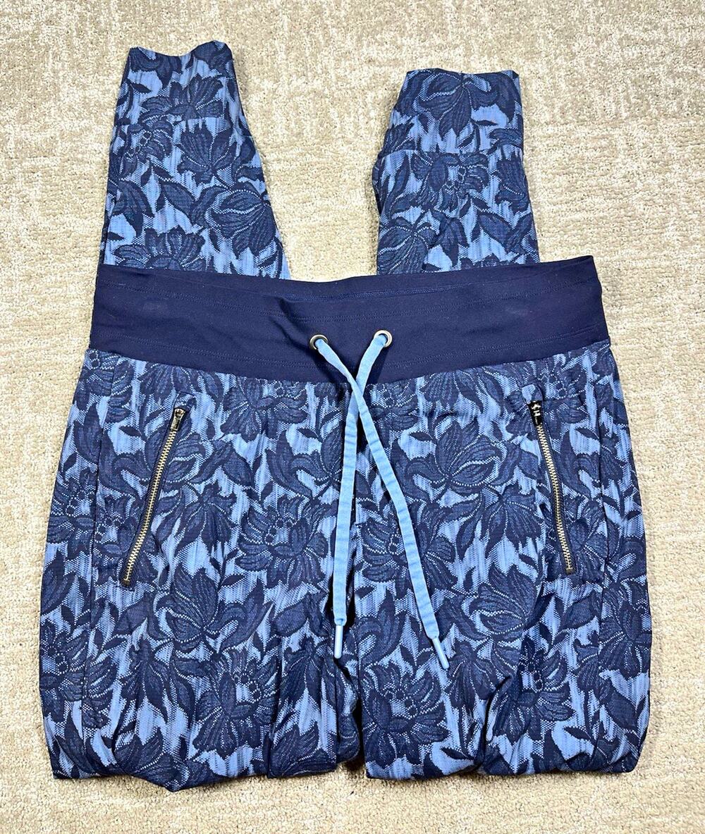 Athleta Trekkie North Jogger Pants Blue Floral Drawstring Pockets 8 27"